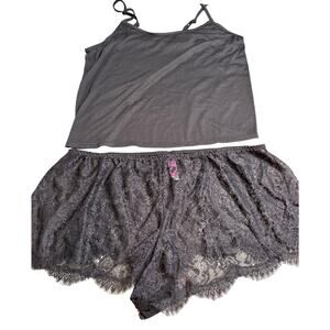 Adore Me Reign Pajama Set 1X Black Lace Cami Shorts Sleepwear NWT